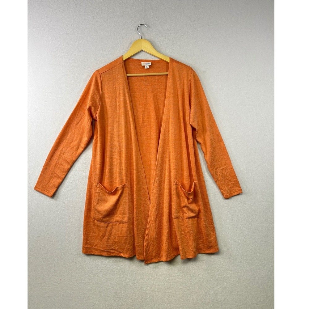 Lularoe Women's Orange Long Sleeve‎ Open Front Cardigan Pockets Size M